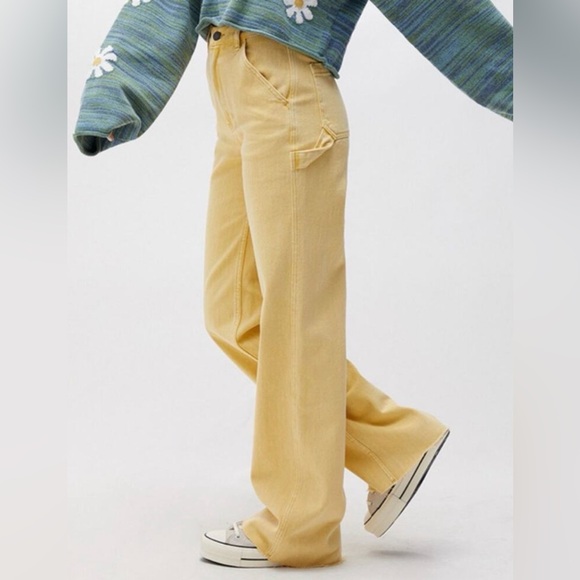 PacSun Denim - PacSun Yellow Ultra High Rise Flare Carpenter Jeans Size 27 Raw Hem EUC